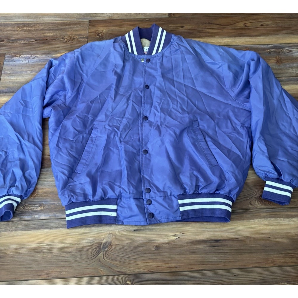 BMR Casual VarsityBomber Jacket XL Nylon Snap Front Purple NICE! VTG